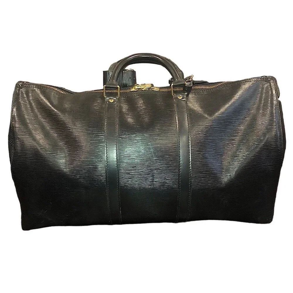 LOUIS VUITTON LV 50 Black Epi KeepAll Boston Weekend Travel Bag Duffle VI8911